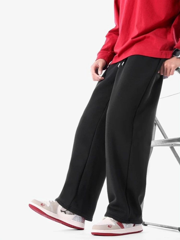 

Мужские повседневные брюки для подростков и студентов, на флисовой подкладке, утолщенные, свободные, прямые, осенне-зимние штаны ​