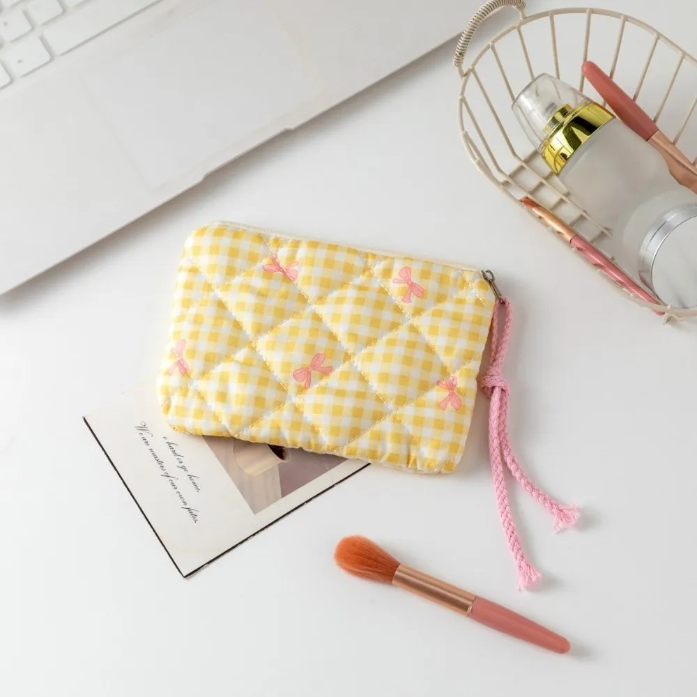 

New Cartoon Bow Storage Bag Small Floral Quilted Wallet Large Capacity Cosmetic Bag