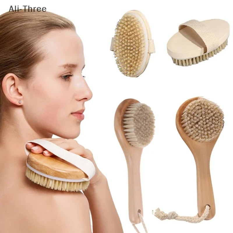 

1Pcs Exfoliating Wooden Body Massage Shower Brush Natural Bristle Bath Brush Soft Bathroom Women Man Skin Care Brush
