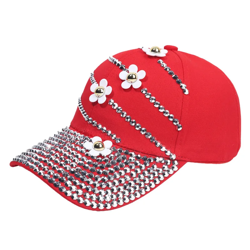 AliExpress Best-Selling Denim Ripped Floral Hat, Handmade with Rhinestones, Pure Cotton Fabric Hat for Women