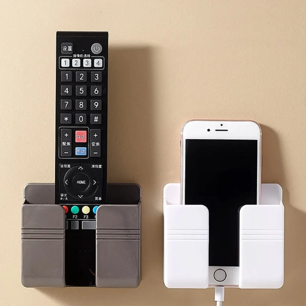 Wall Mounted Mobile Phone Plug Charging Holder Punch Free TV Remote Control Organizer Multifunction Wall Mounted Storage Box