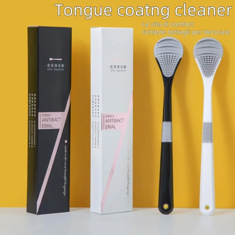 Black and White Double Color Tongue Cleaner Soft Rubber Tongue Scraper Handle Non-Slip Design Independent Box Sent