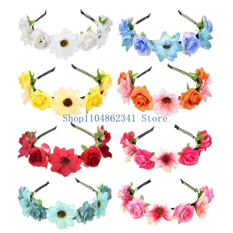 5ASD عباد الشمس ترافعة الشعر ملحقات الرأس الزخرفية للنساء الأطفال التقاط الصور الدعائم Hairhoop للحفلات والتجمعات #4