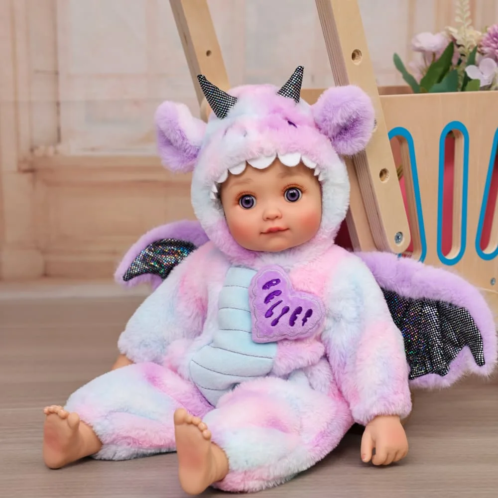 Cloveray Little Flying Dragon Purple 18-inch Reborn Doll Soft Cloth Body Lifelike 46 cm Soft Advanced Painted Skin Winged Baby