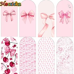Mocsicka 2-Sided Arch Cover Pink Bow Ribbon Cherry Decoration Backdrop Baby Shower Arch Wall Child Birthday Party Photo Banner