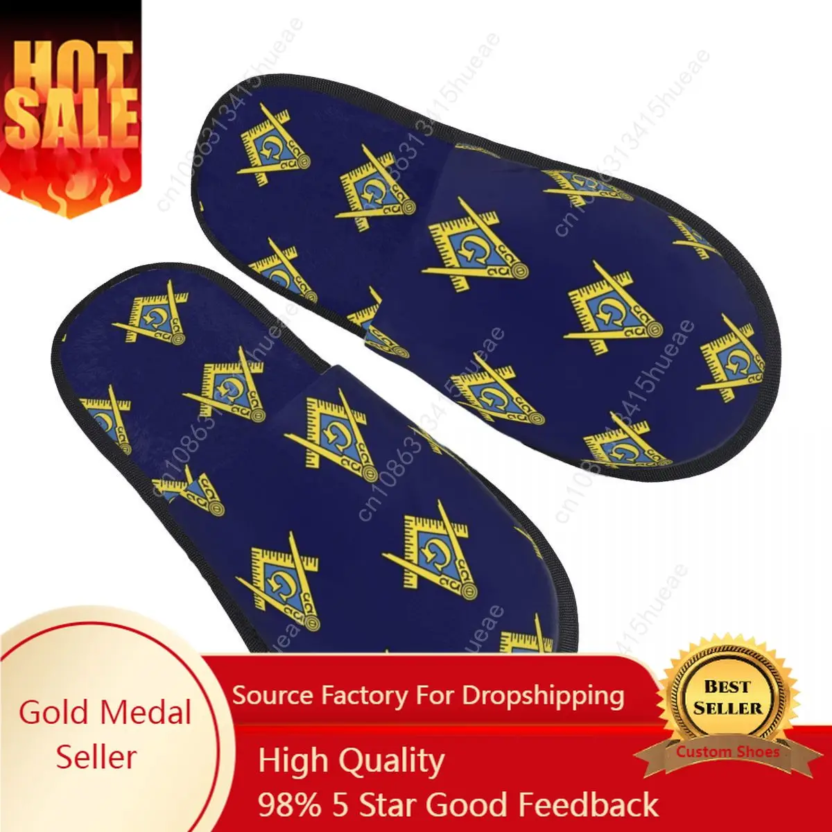 

Custom Freemason Pattern Classic Square And Compass Masonic House Slippers Women Cozy Memory Foam Slip On Hotel Slipper Shoes