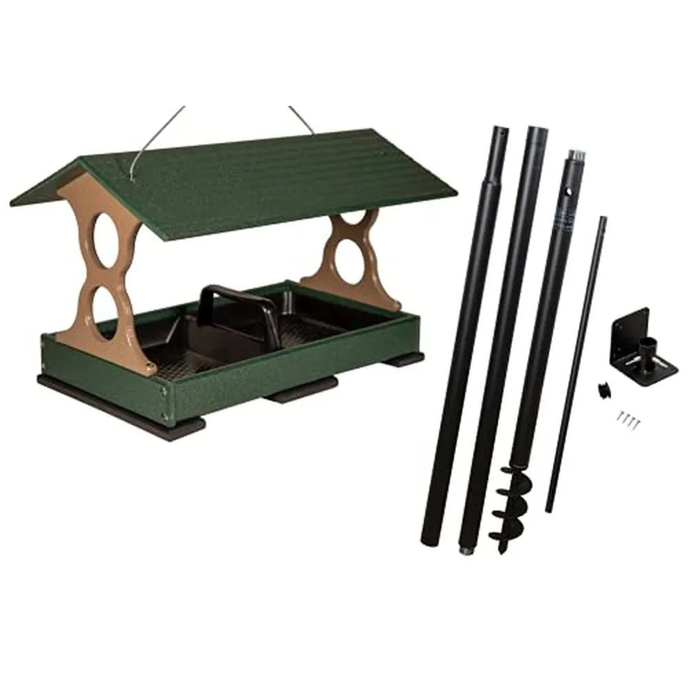 Large Fly Thru Bird Feeder and Universal Pole Kit Green/Tan