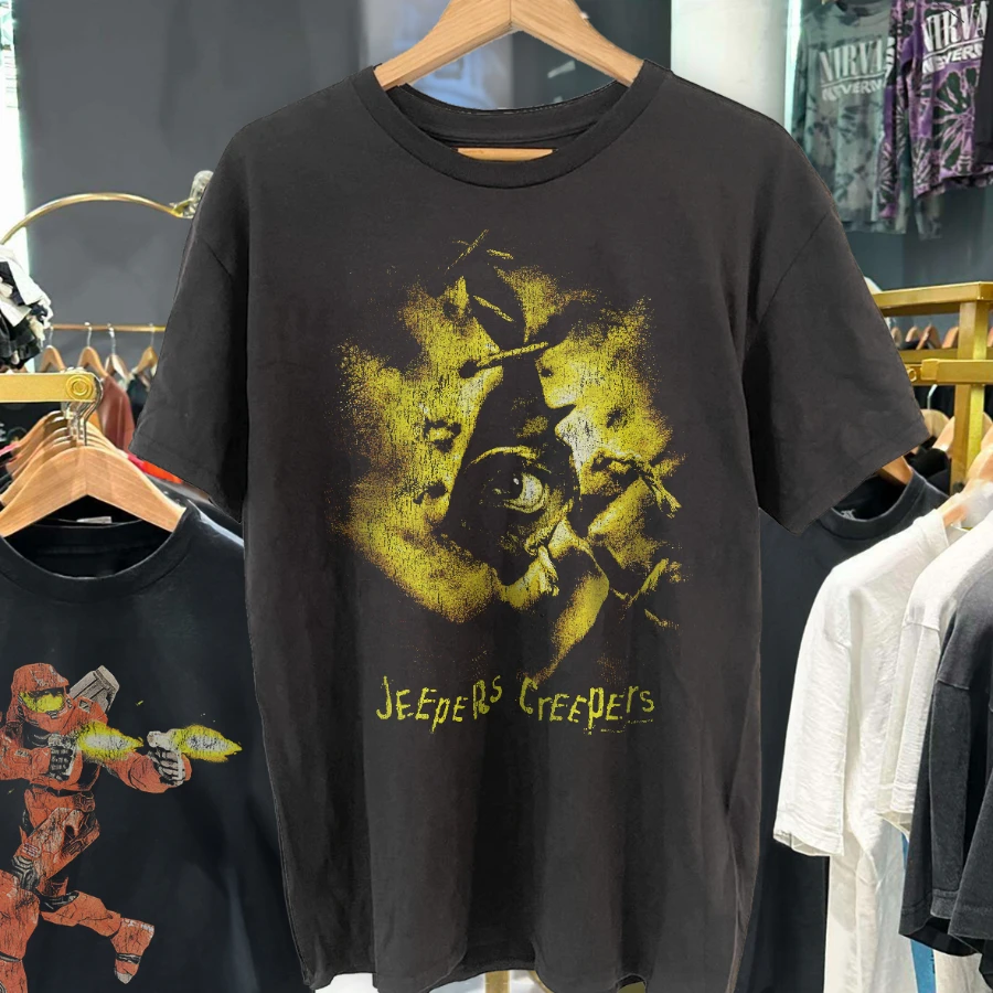 Jeepers Creepers 2001 Promo Vintage Washed Black T-Shirt Underground Print Loose Retro Summer