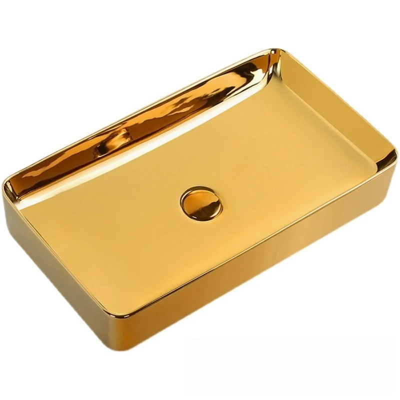 Square Basin Hotel Apartment Clubhouse, Household Golden Hand Washbasin Round Face Basin
