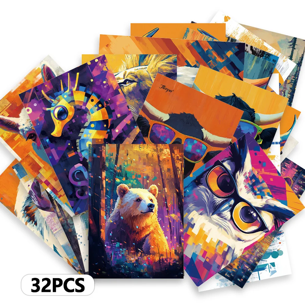 

32pcs, trendy animal postcards, decoration/greeting cards/postcards, high-precision printing, collectible and mailable