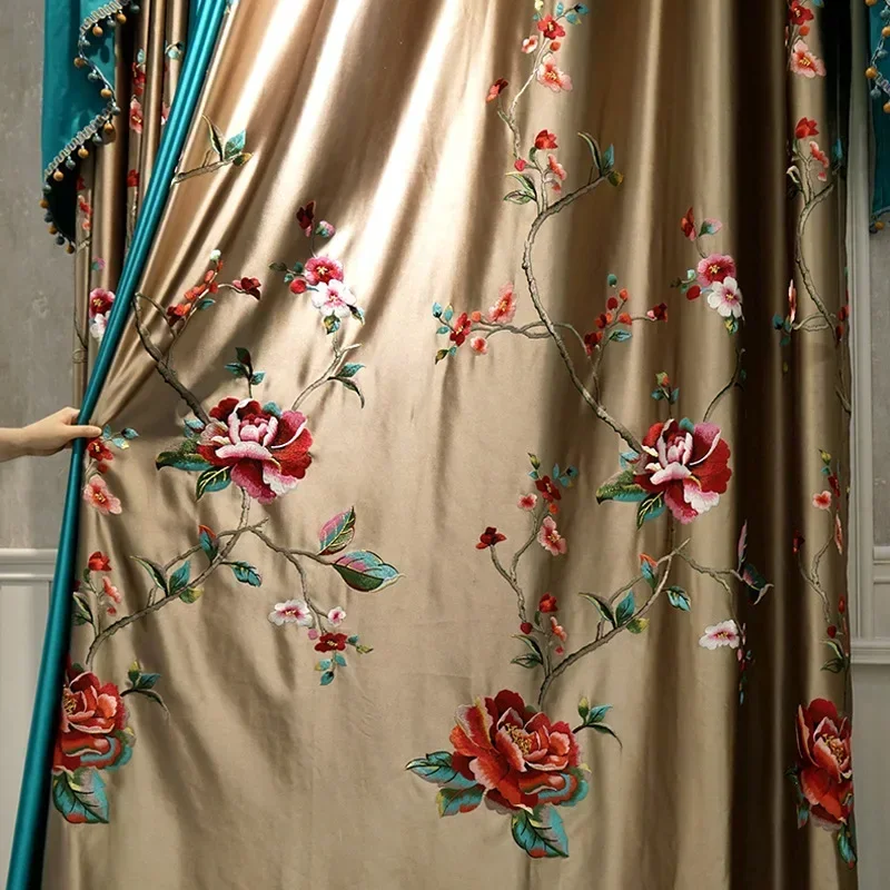 Chinese Style High-precision Imitation Silk Embroidered Curtains Curtain for Living Room Bedroom Dining Room Customized Curtain