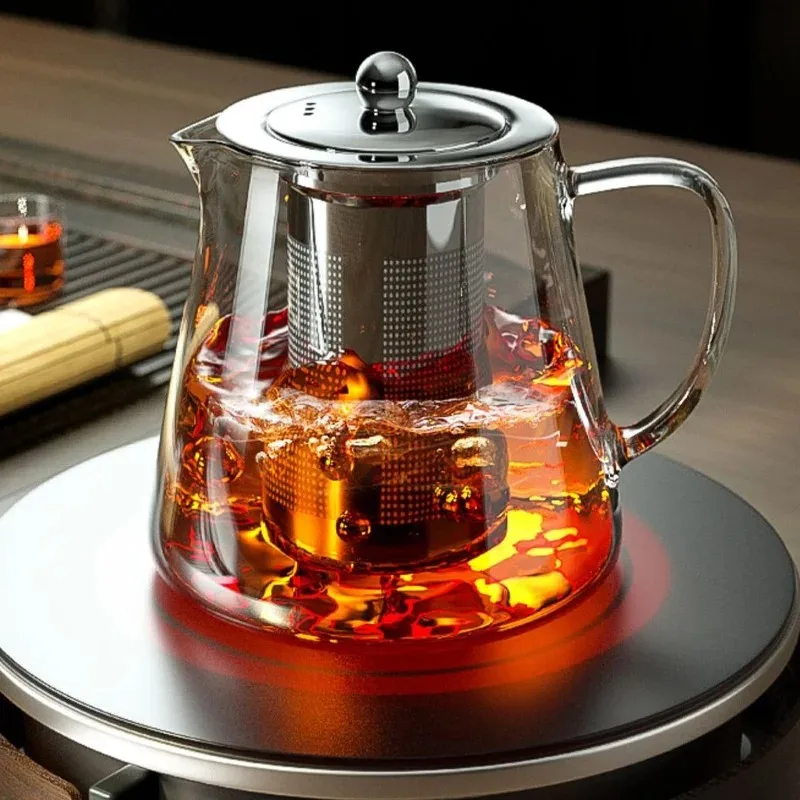 Heat Resistant Glass Teapot with Stainless Steel Tea Strainer Infuser Flower Kettle Kung Fu Teaware Set Puer Oolong Pot image 4