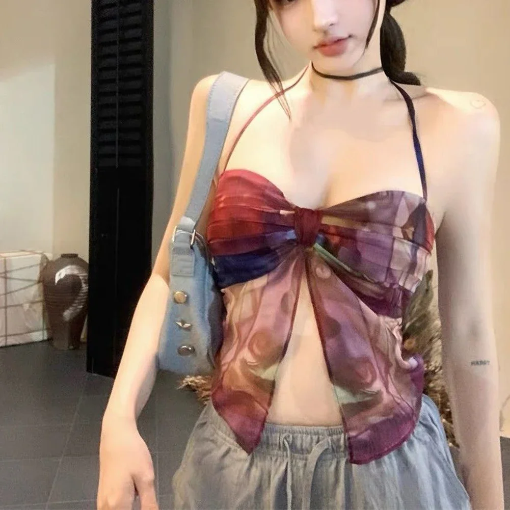 Sleeveless V-neck Top Irregular Chest Halter Holiday Outfits Halter Neck Design Irregular Fit Polyester Fabric