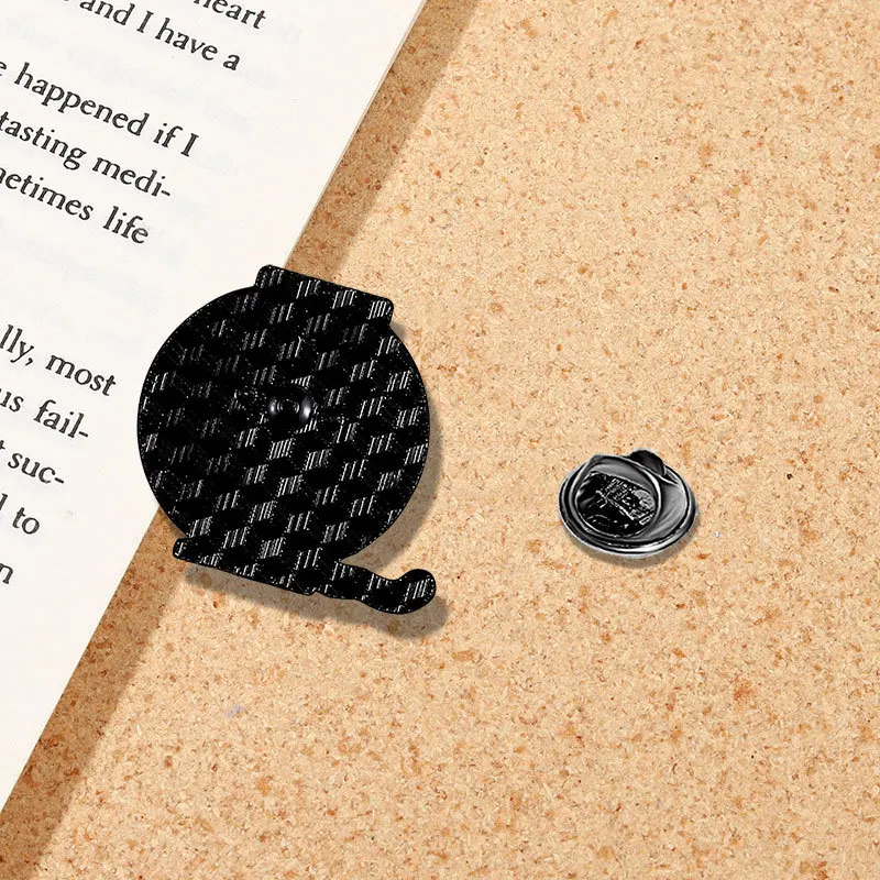 Cartoon funny little black cat brooch badge for Women Men cute little cat in fish tank, cup cat, black cat badge