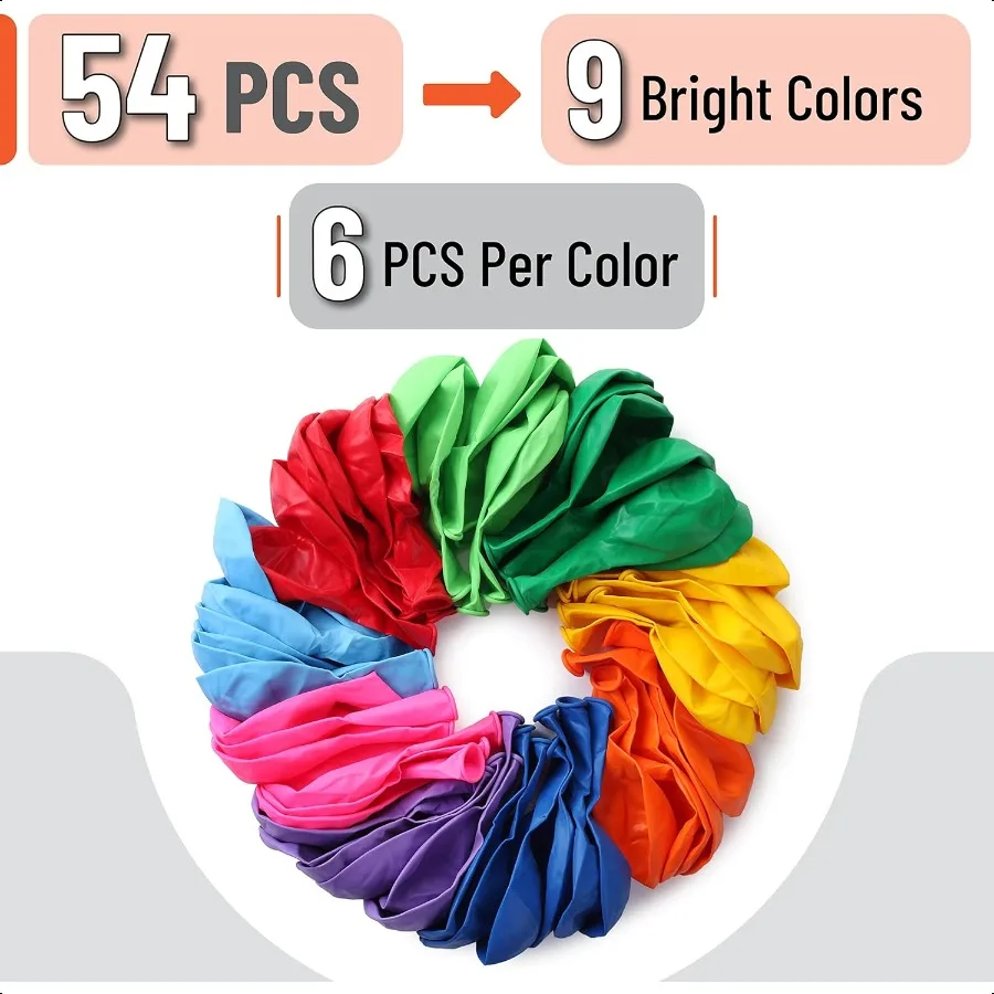 Balloons 12 Inch 54 Pack Vibrant Colors Party Balloons