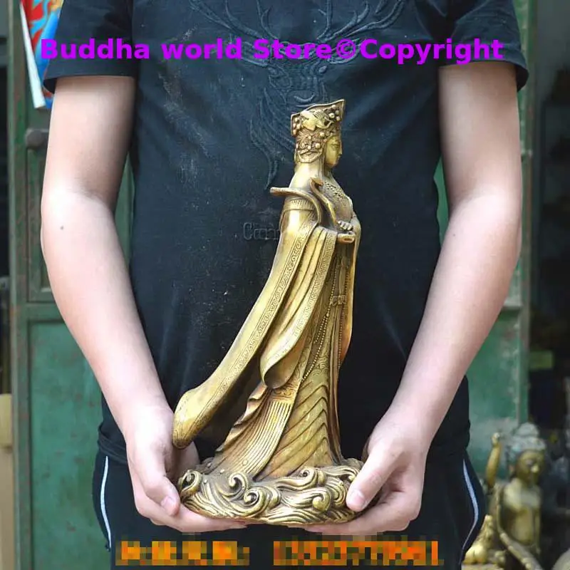 35cm large Southeast Asia family offering Copper carving Mazu Auspicious Goddess Mazu guardian ornament HOME Shrine Worship