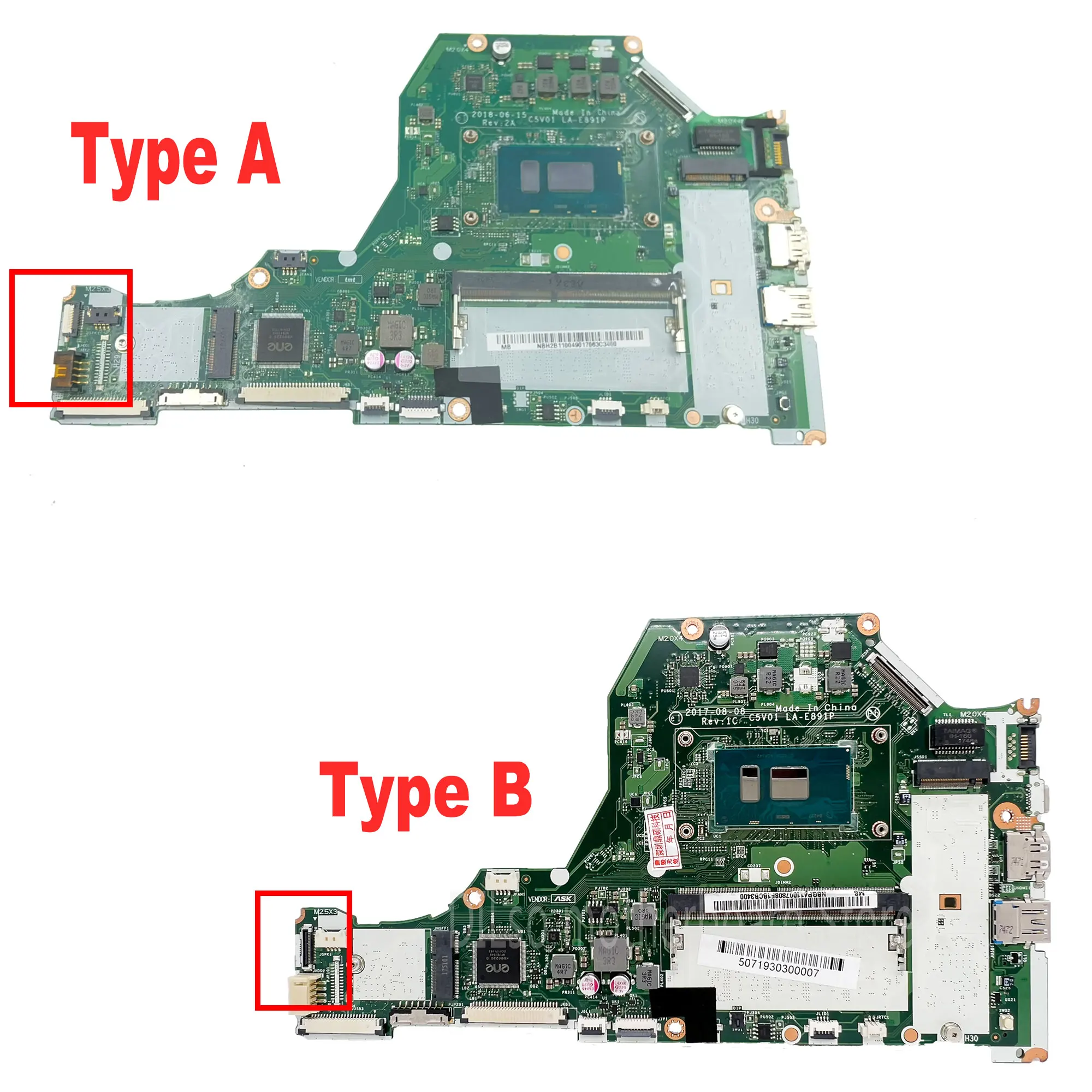 Imagem -02 - Motherboard para Acer Aspire A31553 A515-51 A515-51g Laptop Motherboard com i3 i5 I77th Gen Cpu 4gb Ram Ddr4 C5v01 La-e891p