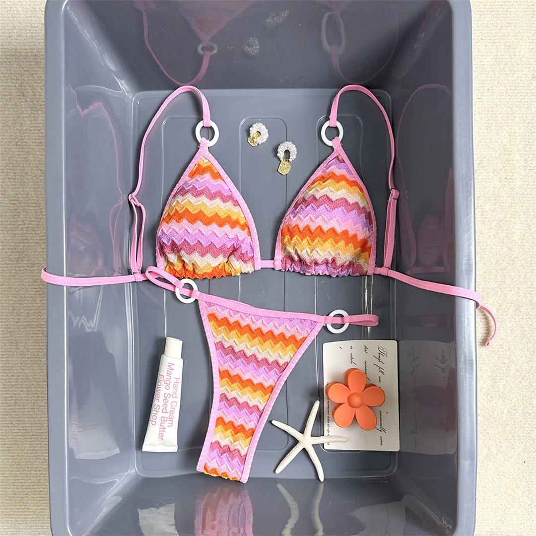 Sexy Bikini mit Wellenmuster, Damen-Badeanzug, zweiteiliges Bikini-Set, hoher Beinausschnitt, gepolstert, Badebekleidung, Badeanzug, Modell V7952. – Detail 7