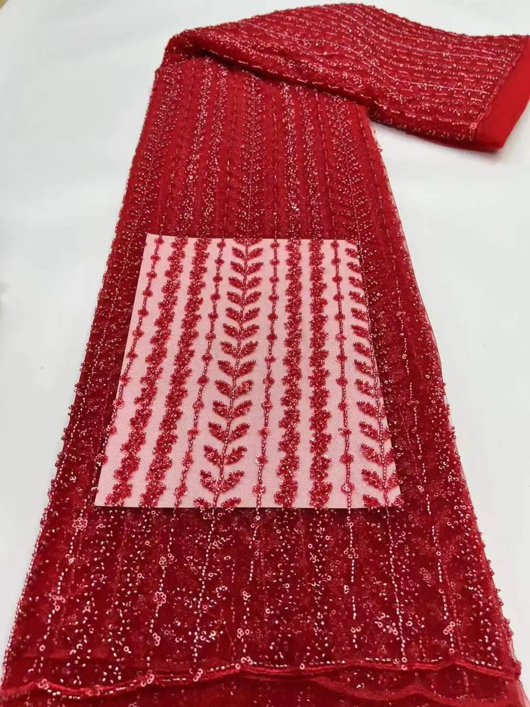 5 Yards squisito tessuto di pizzo africano con perline 2023 pizzo di Organza di alta qualità tessuto a rete con paillettes nigeriano per le donne cucito per feste