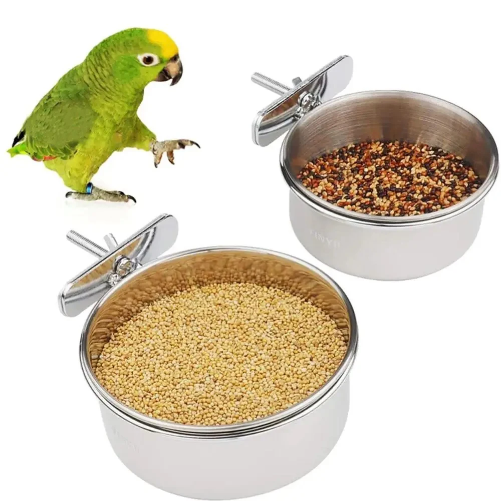 Rabbit Pet Food Dish Hamster Stainless Steel Clamp-on Water Drinker Bird Feeder Parrot Feeding Bowl Cage Cup Hanging bowl