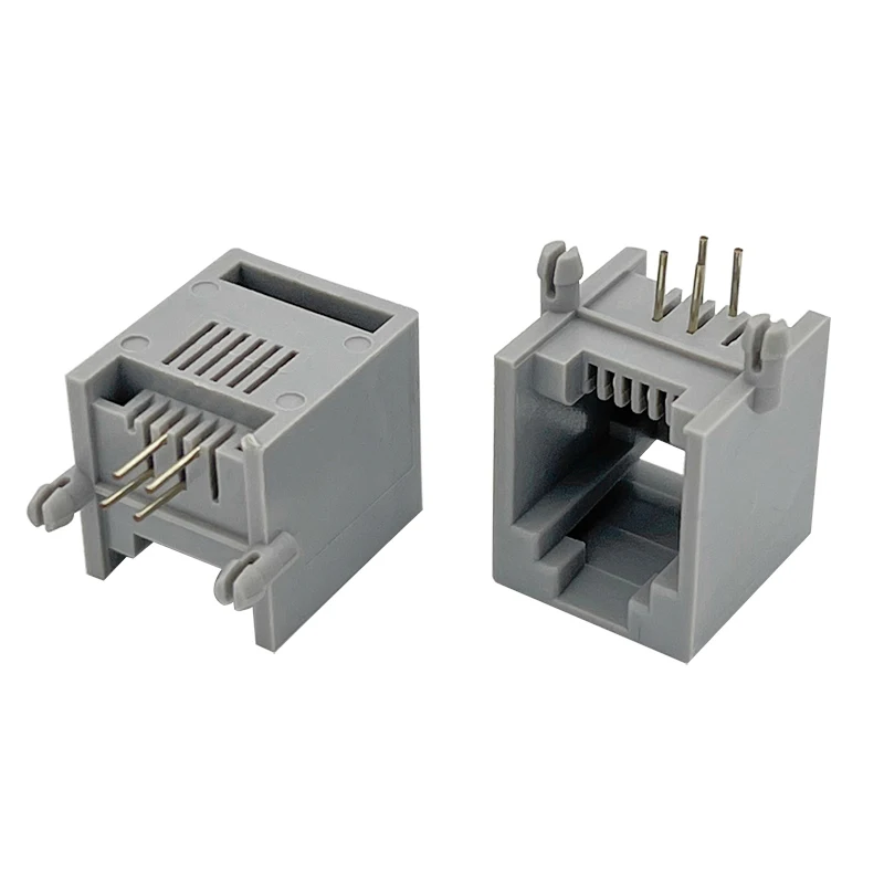 

50PCS RJ9 6P4C Modular Jack Network PCB DIP Vertical Port 5521 Female Connector Black Gray