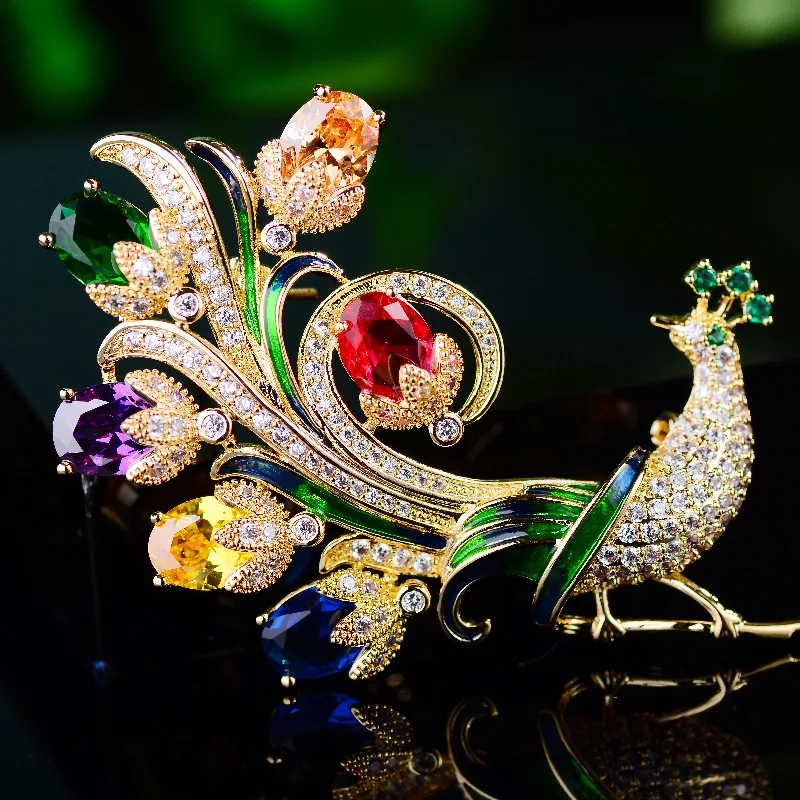 Normal Size Peacock Brooches For Women Rhinestone Beauty Bird Party Office Brooch Pin Gifts