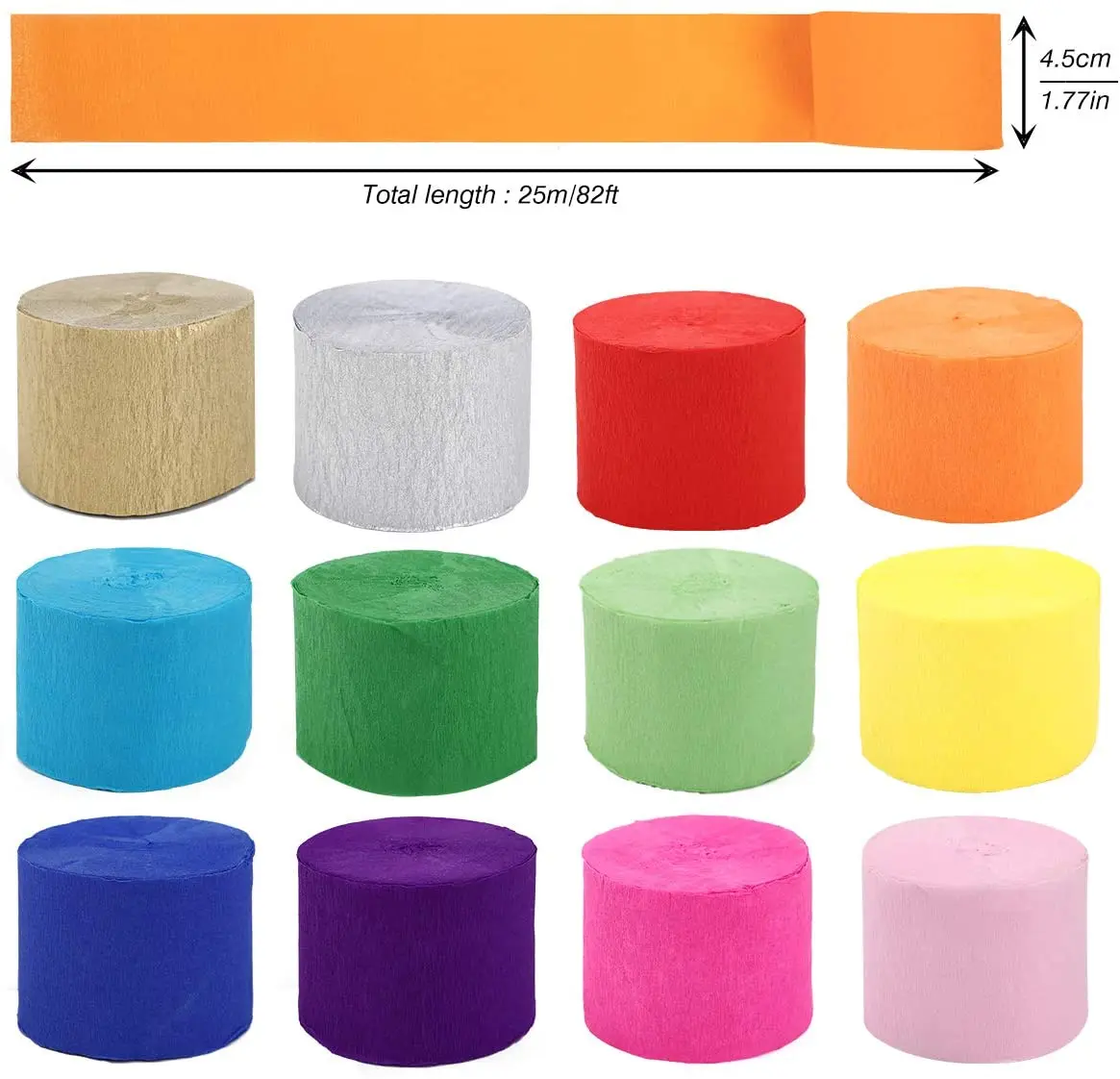 25m/Roll 4.5cm Colorful Crepe Paper Streamers Paper Streamers Tissue DIY Paper Garland Flower Craft for Wedding Birthday Decor