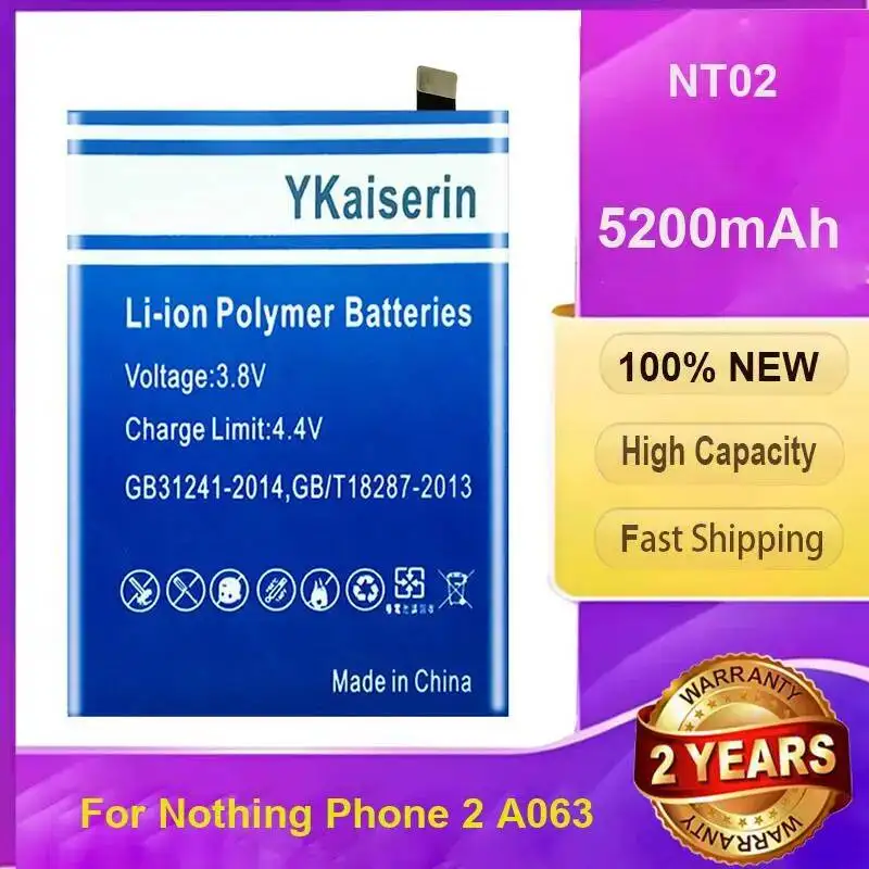 

Аккумулятор для мобильного телефона большой емкости 5200 мАч для Nothing Phone 2 A063 NT02, высокое качество, высокая производительность + номер отслеживания