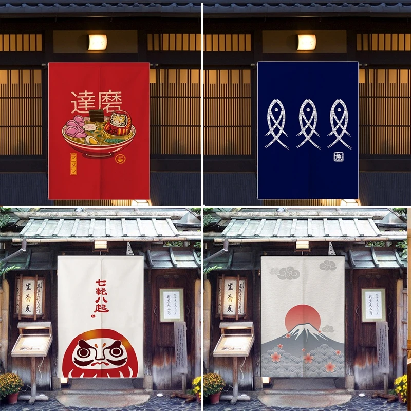 Japanese Ramen Noren Curtain Food Shop Kitchen Cloth Doorway Curtains Oil Smoke Proof Partition Curtain No Punching