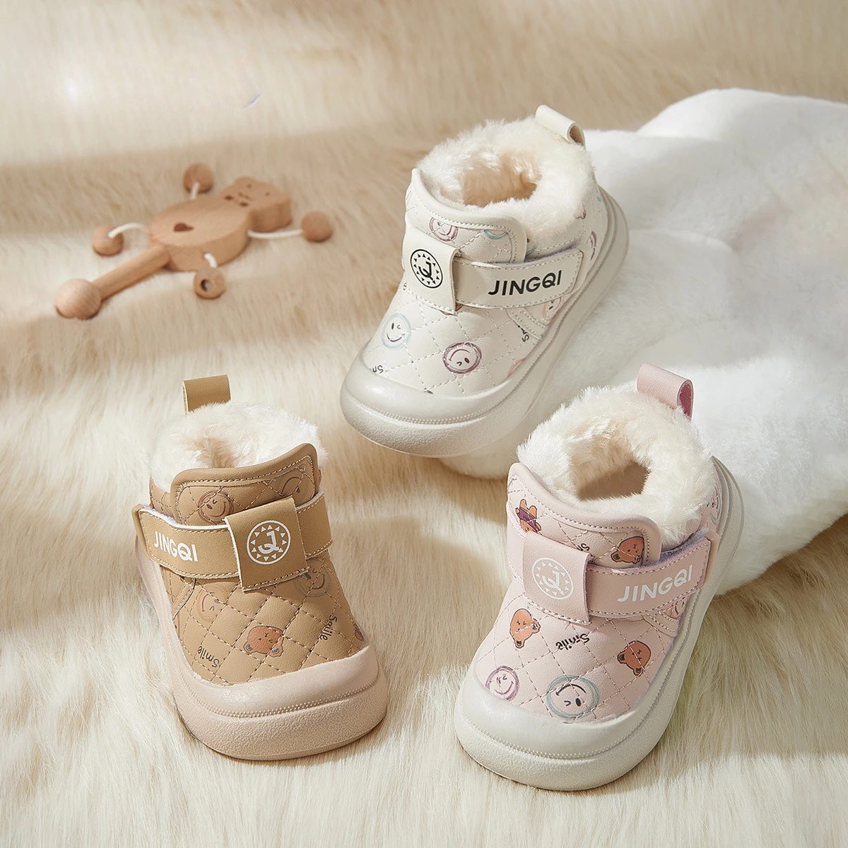 

Baby Fleece Thickened Cotton Shoes Winter Warm Toddler Shoes Baby Shoes One Year Old Low-top Classmate
