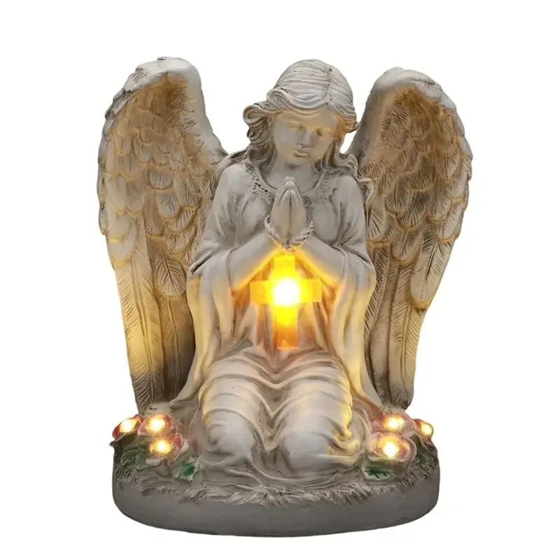 Solar Angel Garden Statue Outdoor Decor Cemetery Decorations For Grave Praying Angel Figurines With LED Light