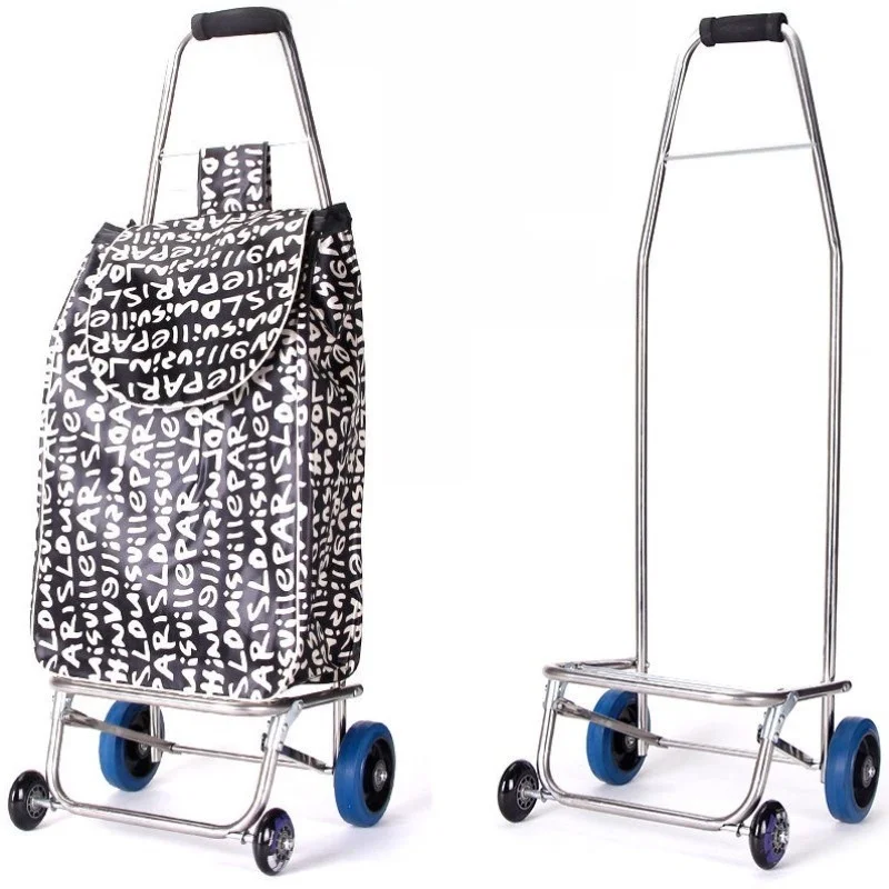 stainless-steel-shopping-cart-non-folding-four-wheel-hand-pulled-vegetable-buying-lightweight-portable-home-towable-cart