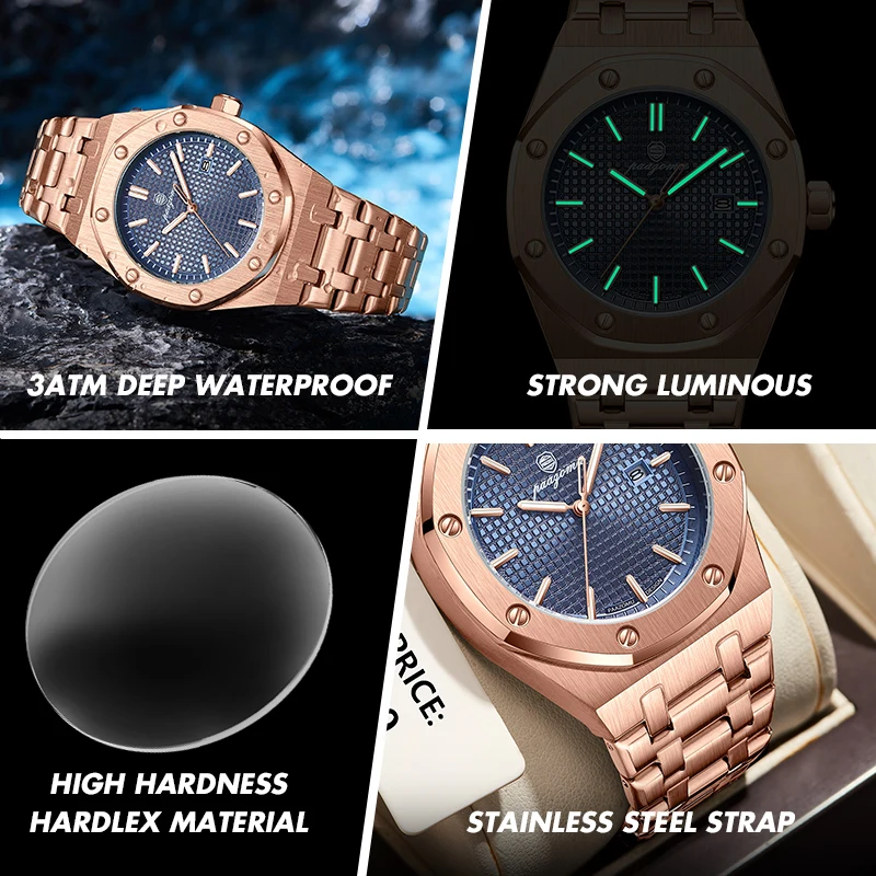 PAAZOMU Luxury Brand Quartz Watches Men Waterproof Luminous Date Wristwatch Male Stainless Steel Male Sport Chic Gents Watch