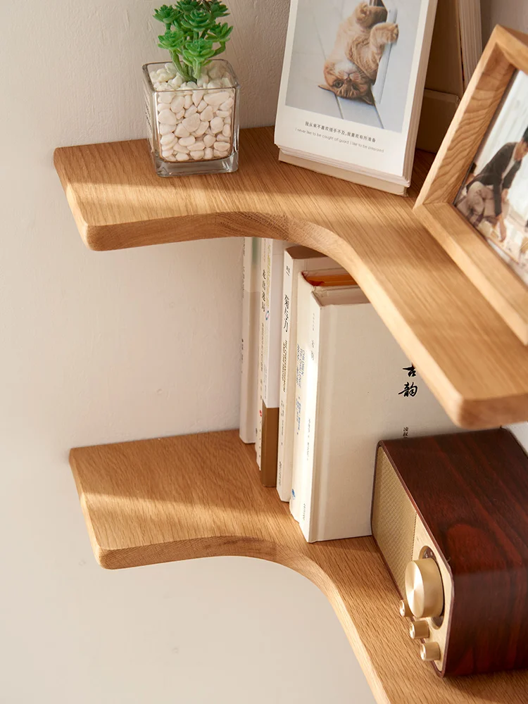 Corner Shelf Wall Mounted Solid Wood Oak Corner Shelves, Floating Shelf for Living Room, Bathroom, Kitchen Corner Organizer Rack
