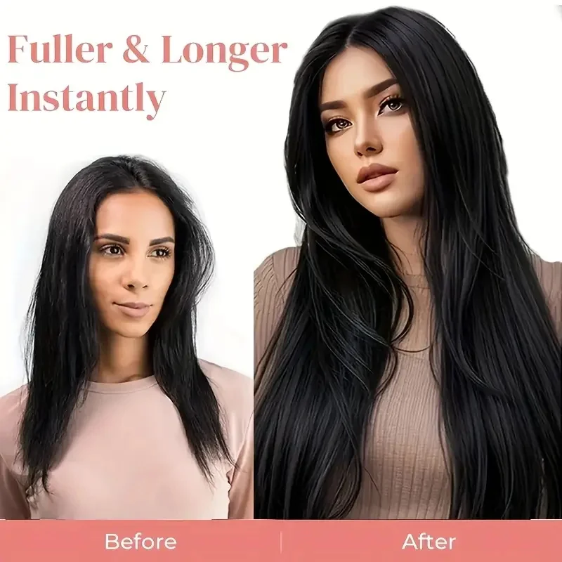 Sintético 6pcs/set Extensiones de Cabello Lacio Largo Ultra-invisibles Cabeza Completa Clip In 24 Pulgadas para Mujeres Uso Diario 6