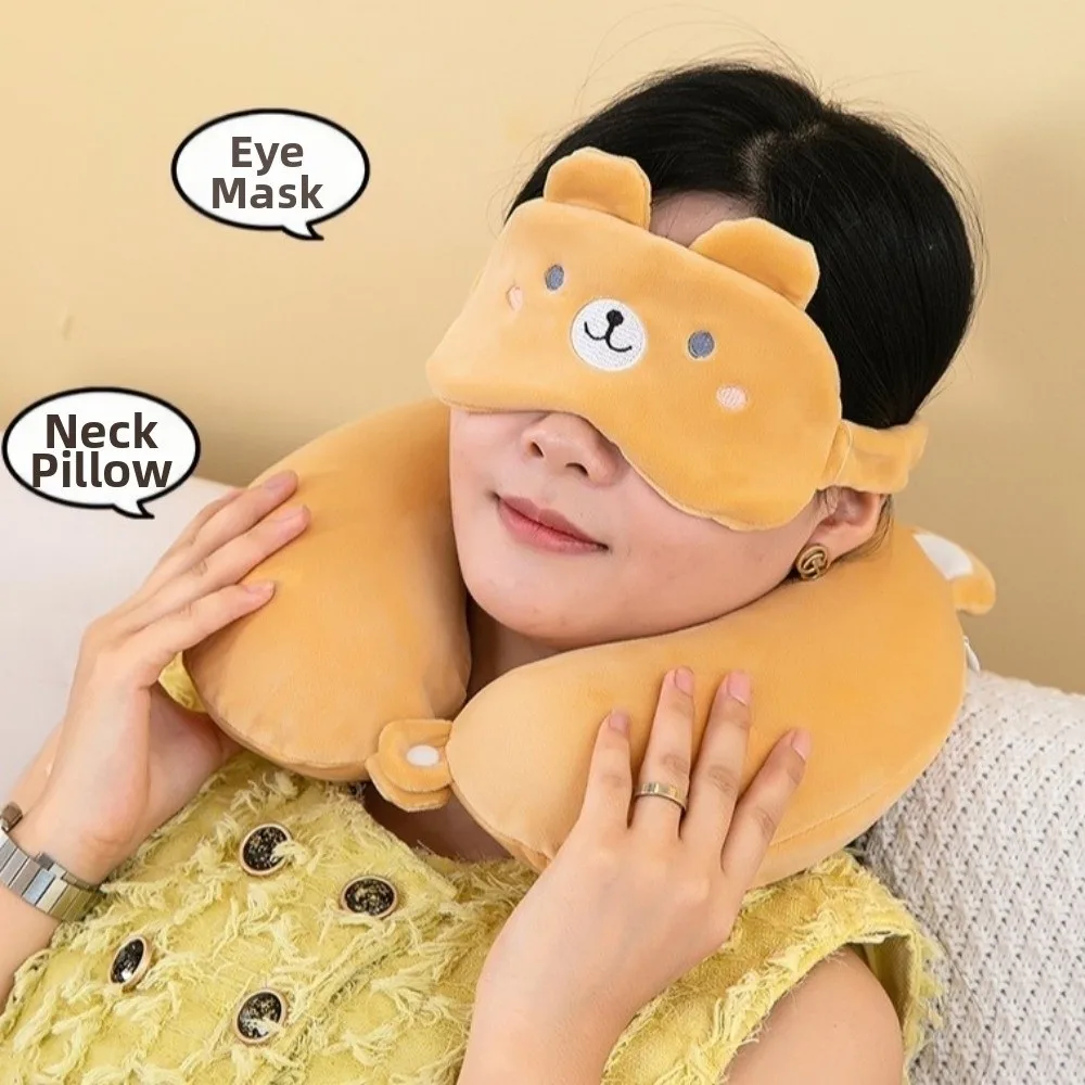 Cartoon Animals Comfortable U-shaped Pillow Support Ergonomics Neck Support Pillow Slow Rebound Soft Eye Mask Traveling