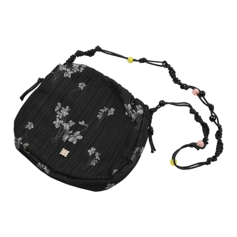 Women Old Flower Shoulder Bag Drawstring Crossbody Bag Small Purse Handbag