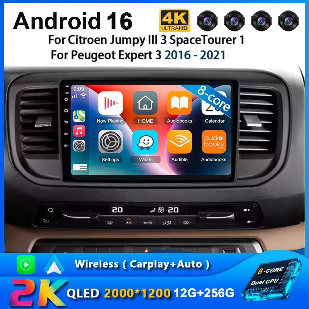 Android 16 Carplay Auto For Citroen Jumpy III 3 SpaceTourer 1 For Peugeot Expert 3 2016 2017 2018 - 2021 DSP 4G WiFi 360 Camera