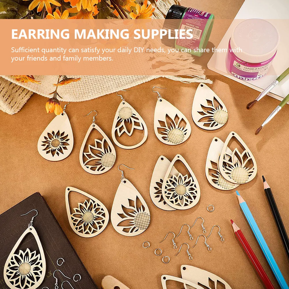 

DIY Earring Kit Wooden Blanks Clasp Chunky Water Drop Women Jewelry Accessories Ear Making Supplies Handmade Craft Set