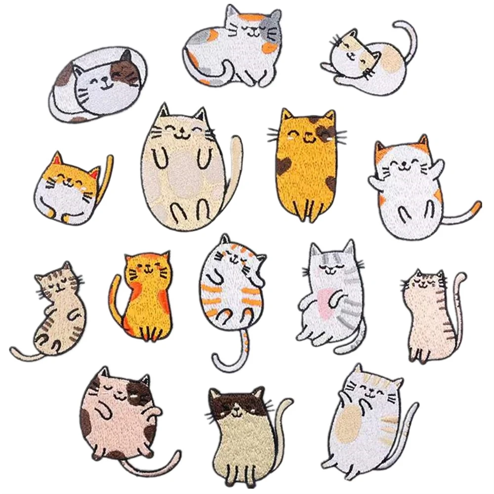 

1pcs Patch Stickers Iron On Patches for Clothing Sewing Cat Love Embroidery Fusible Applique Badge Bag Decoration Stripes