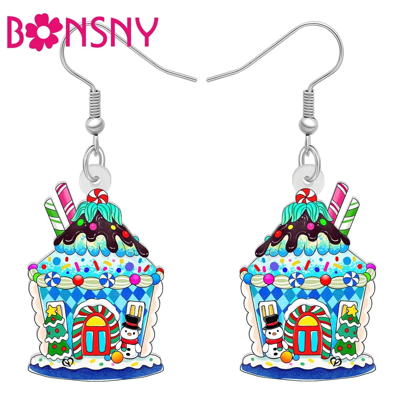 BONSNY Acrylic Novelty Candy Ice Cream House Drop Dangle Earrings For Women Girls Kid Christmas Ornament Jewelry Gifts