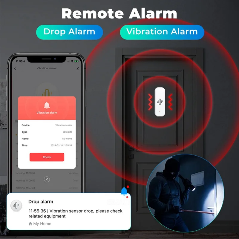 Zigbee Smart Vibration Sensor Detection Tuya Smart Life APP Notification Real-Time Motion Vibration Alarm Smart Home, Durable-AB