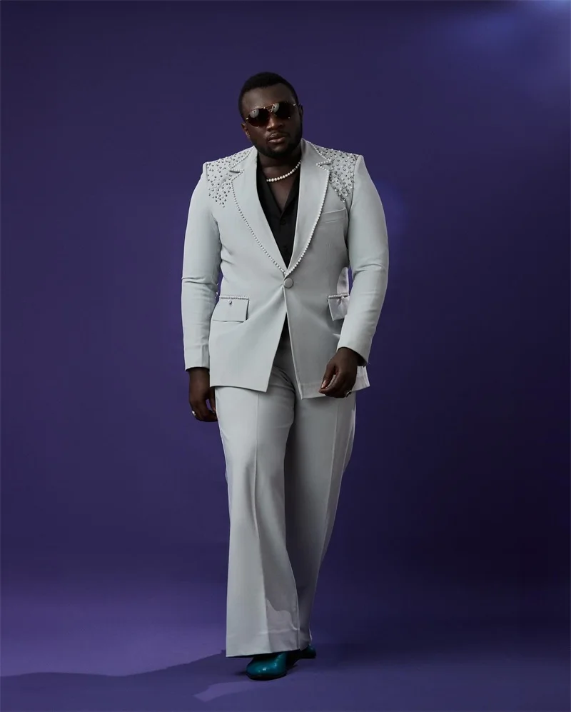 Мужской костюм с белым жемчугом, комплект из 2 предметов: пиджак + брюки, официальная офисная куртка, пальто, хлопковый свадебный смокинг жениха, индивидуальный наряд