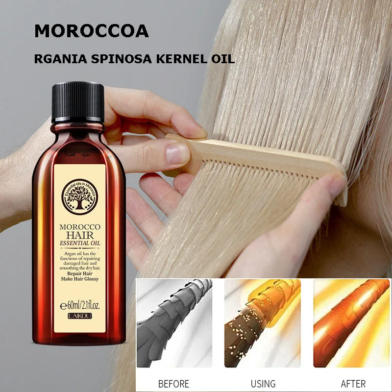 5 قطعة 60 مللي العناية بالشعر زيت الأركان النقي المغربي للشعر الجاف أنواع الزيوت العطرية متعددة الوظائف لمنتجات العناية بالشعر للمرأة #4