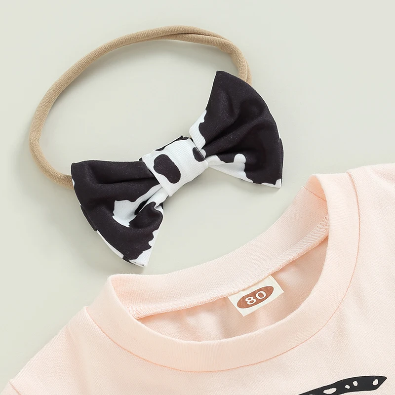 

Одежда для маленьких девочек, ободок с коротким рукавом и круглым воротником с рисунком быка, повседневные наряды