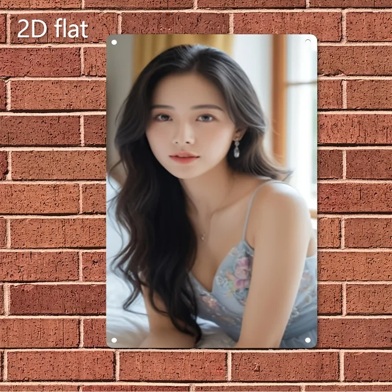 

Rustic Retro Advertising Sign for Home Decor，Metal Wall Art Sign - Elegant Woman Face Portrait Iron Metal Poster, 2D Flat Smooth