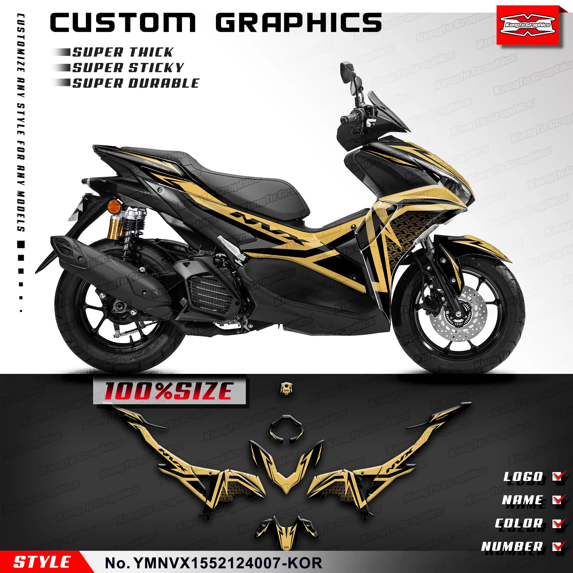 KUNGFU GRAPHICS Waterproof Stickers Vehicle Wraps for Yamaha NVX AEROX 155 2021 2022 2023 2024, Yellow