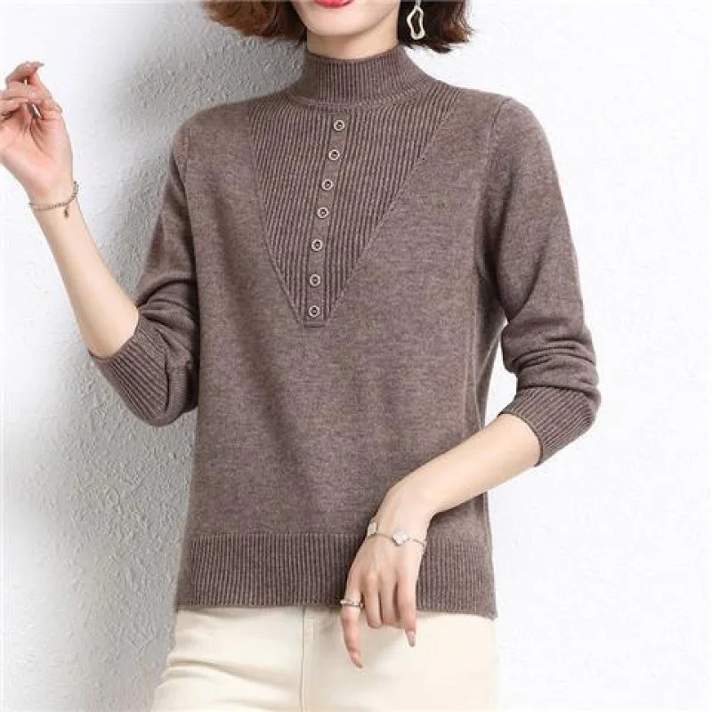 

New Autumn Winter Middle-Aged Mother Knitted Clothing Bottom Shirt Women Warm Thick High Collar Knitwears Pull Femme Sweater