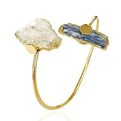 Irregular Kyanite Cuff Bangles with Crystal Tooth for Women Girls Boho Handmade Natural Stone Bracelets Wedding Party Gift