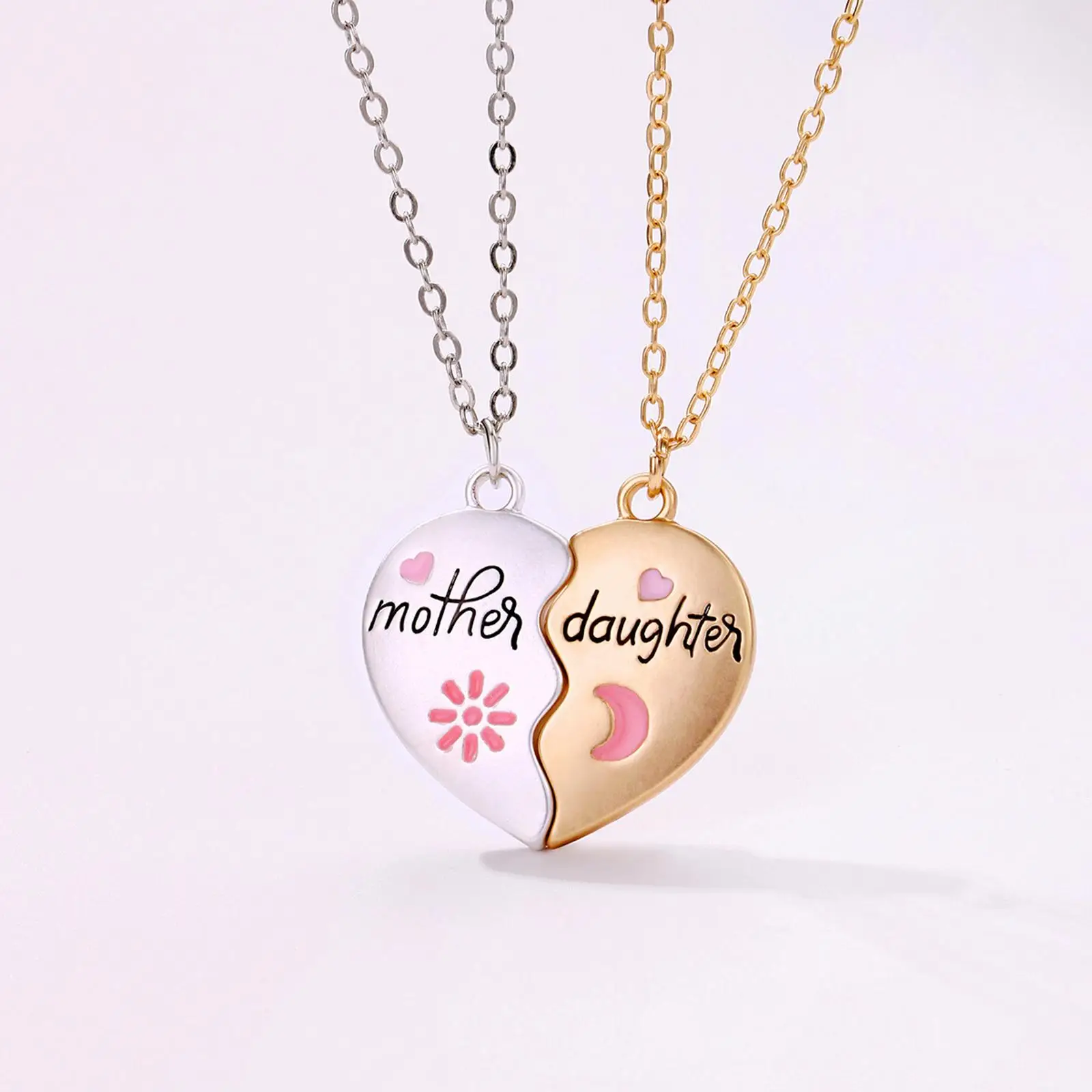 2Pcs Mother Daughter Heart Necklace Elegant Jewelry Fashion for Women Girls for Festival Valentines Party Engagements Girlfriend